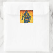 Firefighter Standing Against the Flames Vierkante Sticker (Tas)