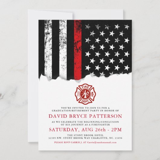 Firefighter Style American Flag Party Invitation b (Devant)