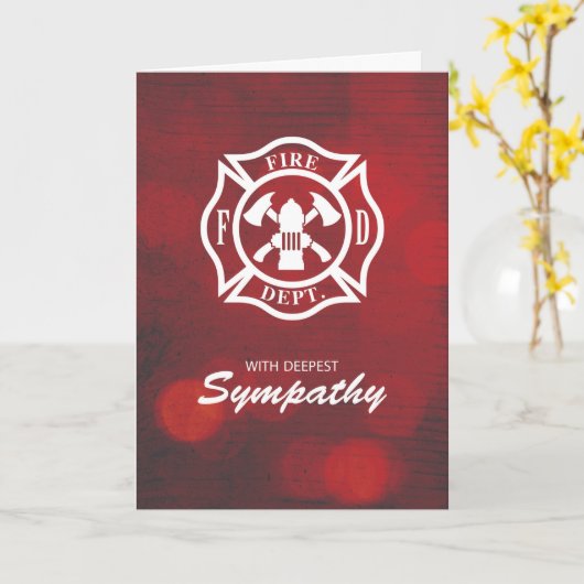 Firefighter Sympathie Embleem op Rode Bokeh Kaart (Gele Bloem)