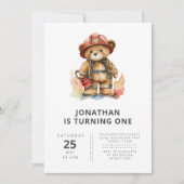 Firefighter Teddy Bear Modern Eenvoudige Kinderen Kaart (Voorkant)