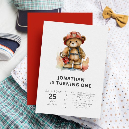 Firefighter Teddy Bear Modern Eenvoudige Kinderen Kaart
