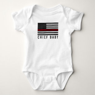 Firefighter Thin Red Line American Flag Chief Baby Romper