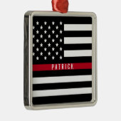 Firefighter Thin Red Line American Flag Monogram Metalen Ornament (Rechts)
