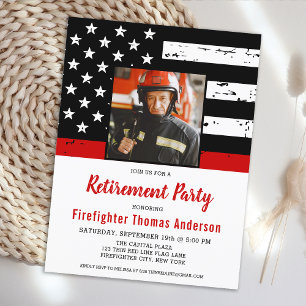 Firefighter Thin Red Line Custom Photo Retirement Uitnodiging Briefkaart