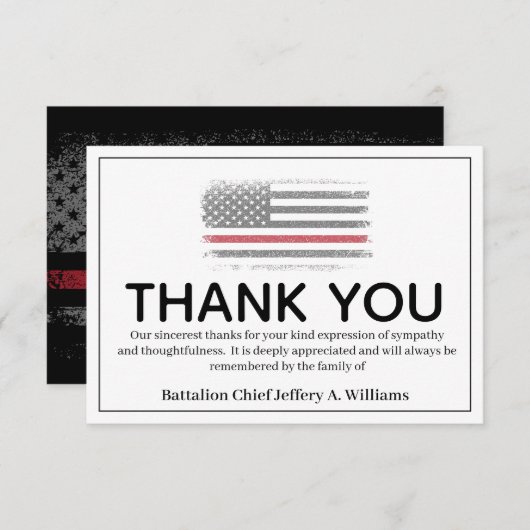 FireFighter Thin Red Line Dank u Bereavement Bedankkaart (Voorkant / Achterkant)