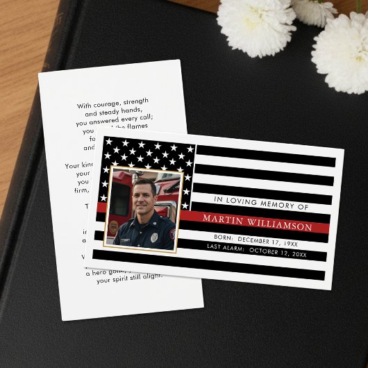 Firefighter Thin Red Line Flag Photo Prayer Card
