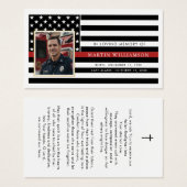 Firefighter Thin Red Line Flag Photo Prayer Card (Devant & derrière)