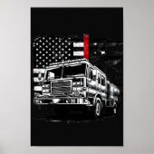 Firefighter Thin Red Line Grunge Flag Poster (Voorkant)