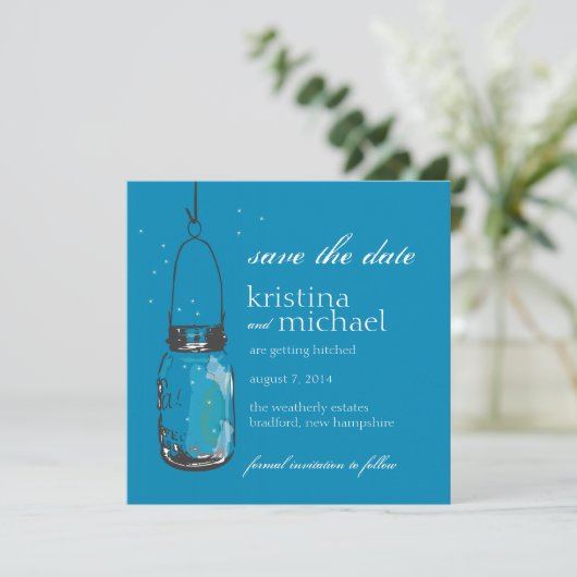 Fireflies en Mason Jar slaan Datum op Save The Date (Staand voorkant)