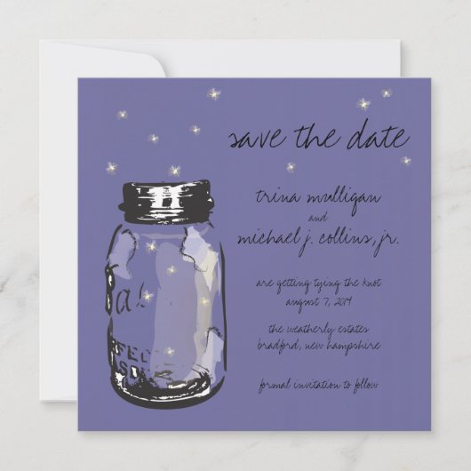 Fireflies en Mason Jar slaan Datum op Save The Date (Voorkant)