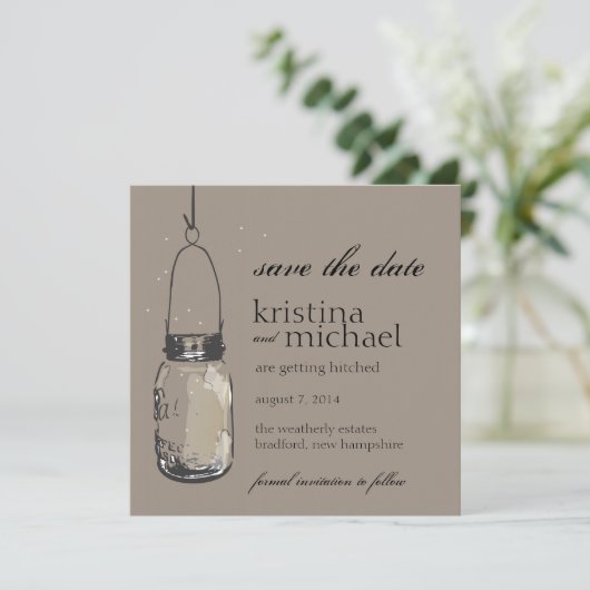 Fireflies en Mason Jar slaan Datum op Save The Date (Staand voorkant)