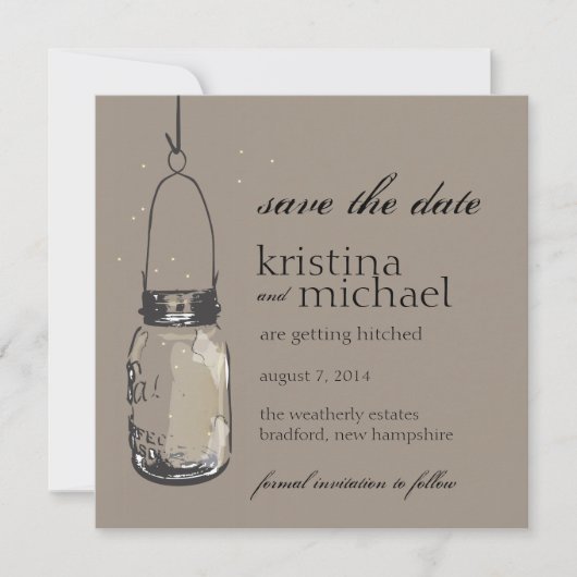 Fireflies en Mason Jar slaan Datum op Save The Date (Voorkant)