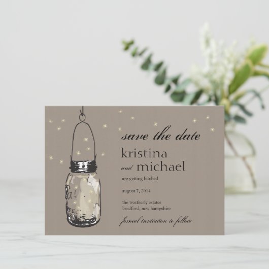 Fireflies en Mason Jar slaan Datum op Save The Date (Staand voorkant)