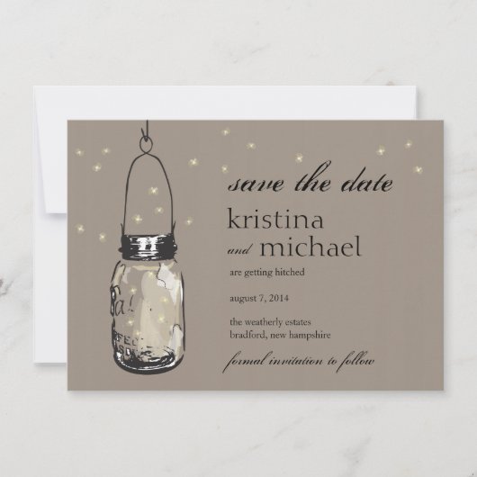Fireflies en Mason Jar slaan Datum op Save The Date (Voorkant)