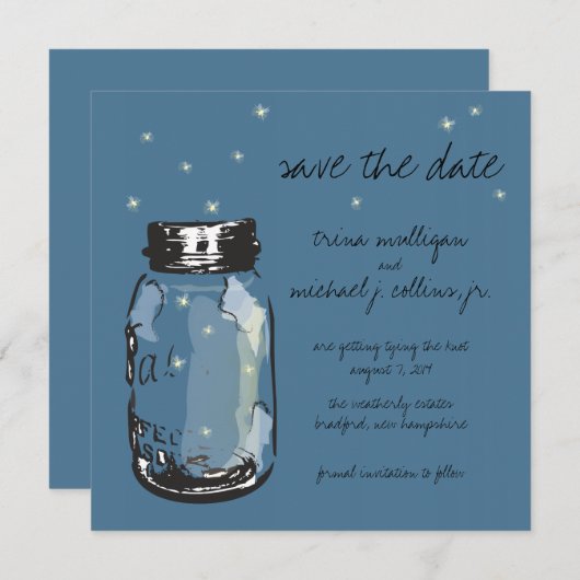 Fireflies en Mason Jar slaan Datum op Save The Date (Voorkant / Achterkant)