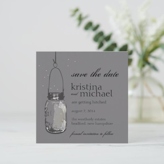 Fireflies en Mason Jar slaan Datum op Save The Date (Staand voorkant)