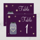 Fireflies et Mason Jar Heart Love Numéro de table (Devant / Derrière)