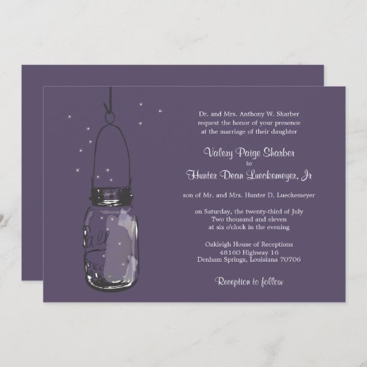 Fireflies & Mason Jar bruiloft uitnodigingen (Voorkant / Achterkant)