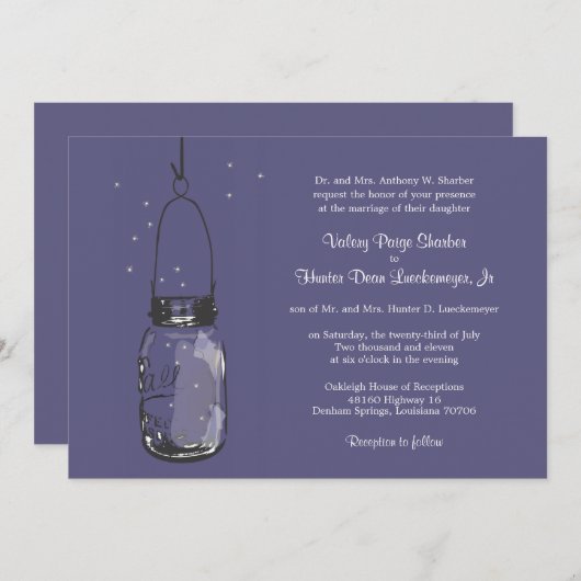 Fireflies & Mason Jar Invitations de mariage (Devant / Derrière)