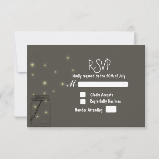 Fireflies Mason Jar Rustic Wedding RSVP-uitnodigin RSVP Kaartje (Voorkant)