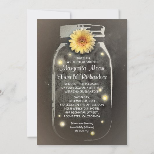 Fireflies & Rustic Mason Jar Whimsical Wedding Kaart (Voorkant)