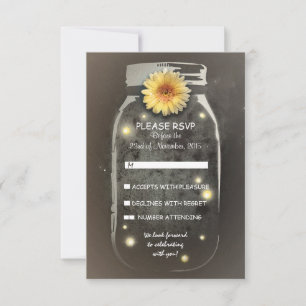 Fireflies & Rustic Mason Jar Whimsical Wedding RSV RSVP Kaartje