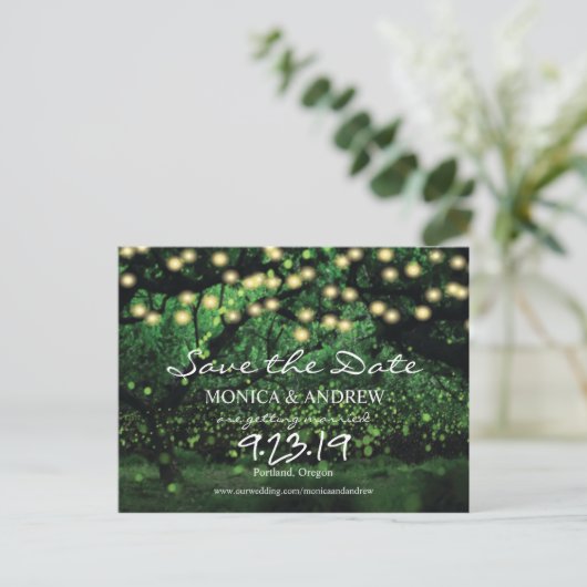 Firefly Lights Forest Save the Date Briefkaart (Staand voorkant)