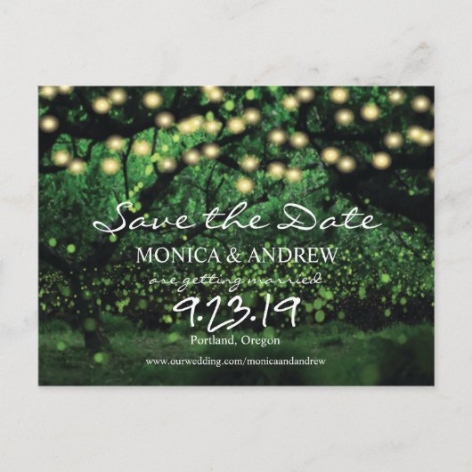 Firefly Lights Forest Save the Date Briefkaart (Voorkant)