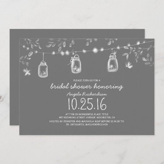 Firefly Lights Mason Jars Rustiek vrijgezellenfees Kaart (Voorkant / Achterkant)