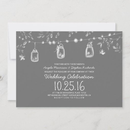 Firefly Lights Mason Jars rustieke bruiloft Kaart (Voorkant)