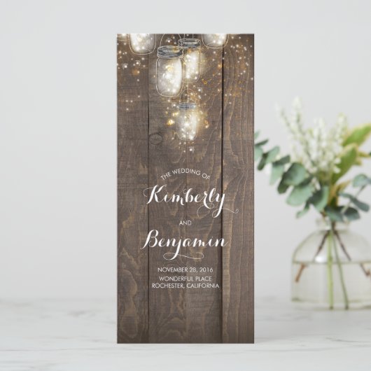 Firefly Lights Mason Jars Rustieke Trouwprogramma' Programma (Staand voorkant)