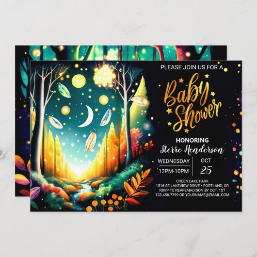 Firefly Magic Forest Baby shower Kaart (Voorkant / Achterkant)