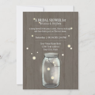 Firefly Mason Jar Rustic Country Couples Shower Kaart