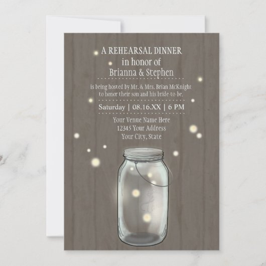 Firefly Mason Jar Rustic Country Rehearsal Dinner Kaart (Voorkant)
