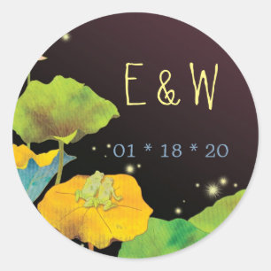 Firefly Night Frog Couple Wedding Monograms Ronde Sticker