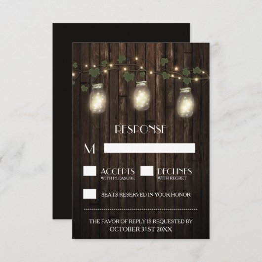 Firefly Rustique + Vignoble Mariage Cartes RSVP (Devant / Derrière)