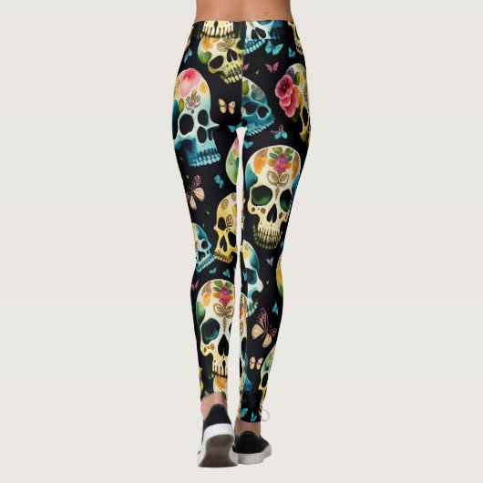Firehai Halloween Kleurrijke schedelprint Leggings (Achterkant)