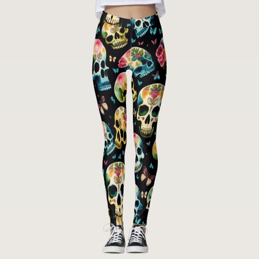 Firehai Halloween Kleurrijke schedelprint Leggings (Voorkant)