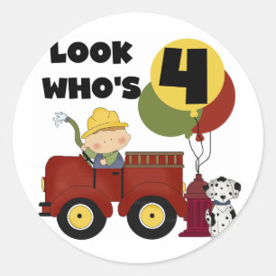 Fireman 4th Birthday Tshirts en geschenken Ronde Sticker