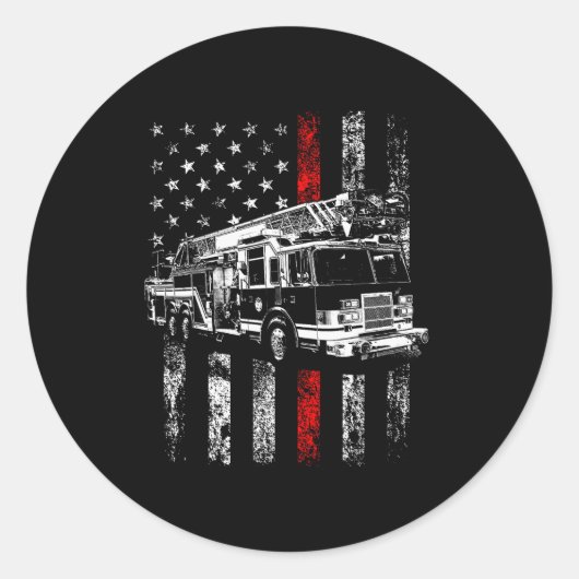 Fireman American Flag Thin Red Line Firefighter  Ronde Sticker (Voorkant)