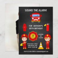 Fireman Birthday Chalkboard voegt fotouitnodiging 