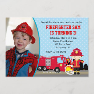 Fireman Birthday-uitnodigingen met foto's (jongens Kaart