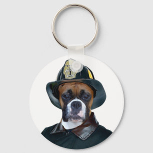 Fireman boxer dog sleutelhanger