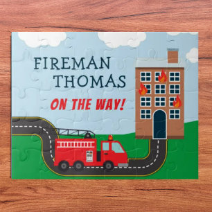 Fireman en Firetruck met naam van Little Boy Legpuzzel