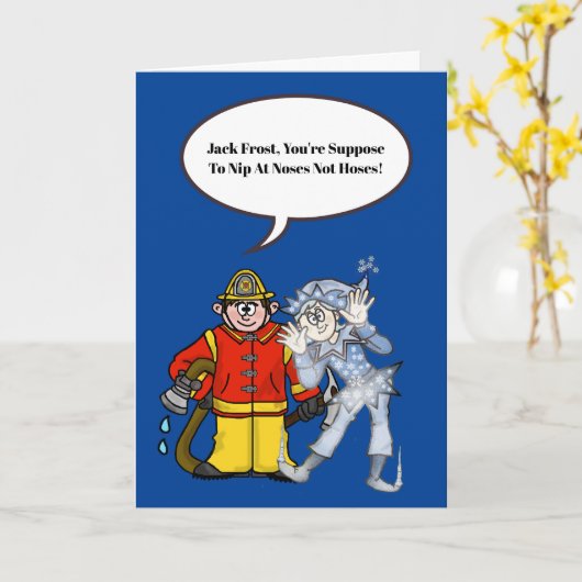 Fireman en Jack Frost-kerstkaart Kaart (Gele Bloem)
