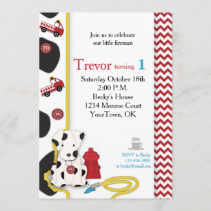 Fireman First Birthday Invitation Kaart