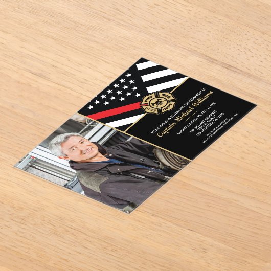 Fireman Photo Red Line Flag Firefighter Retirement Acryl Uitnodigingen (Laagn)