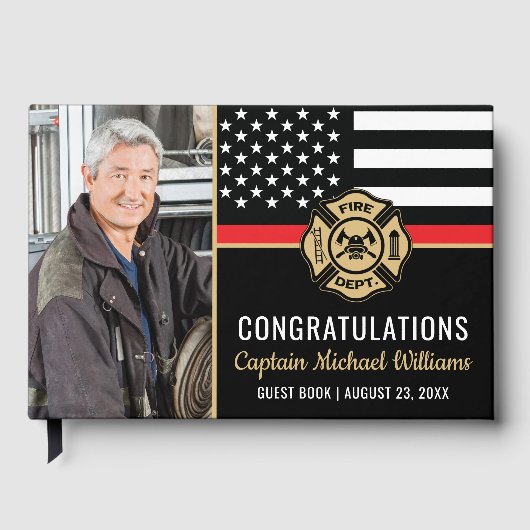 Fireman Photo Red Line Flag Firefighter Retirement Gastenboek (Voorkant)