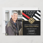 Fireman Photo Red Line Flag Firefighter Retirement Magnetische Uitnodiging (Voorkant)