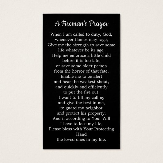 Fireman Prayer Memorial Firefighter Funeral Kaart (Achterkant)